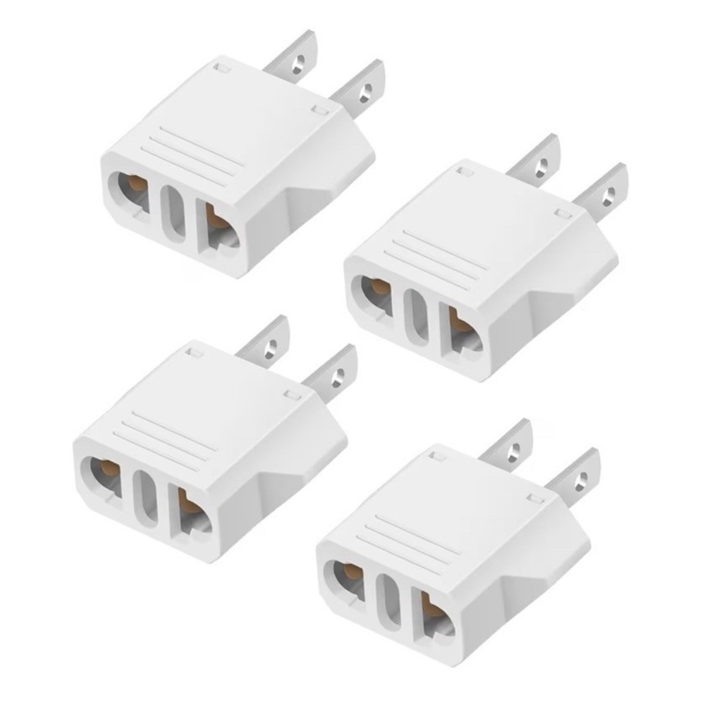 Plug Adapter Travel 4 Pack White New European to US 220V to 110V Type A